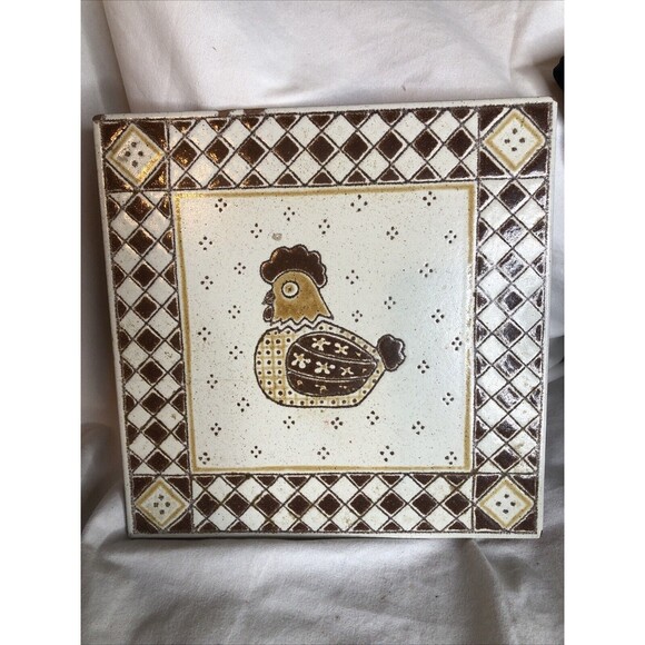 Beautiful Vintage Mirasol Italy Rooster  Chicken 🐓 Ceramic Square Tile Trivet - Picture 2 of 10